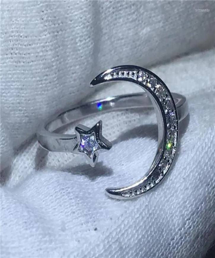 Cluster Rings Handmade Moon Star Shape Soild 925 Sterling Silver Ring Sona 5A Zircon Stone Engagement Wedding Band for Women Gift8838907