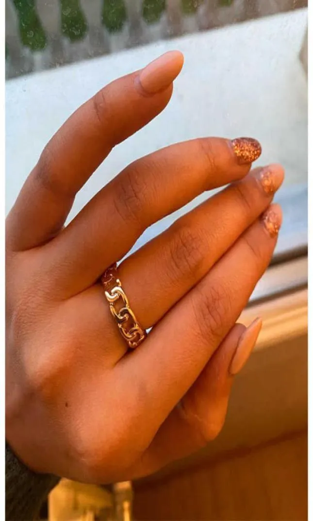 Guldfärgpläteringskedja form ring 7mm bred för unisex vintage gotisk chunky midi ring antik smycken tillbehör Q07085559883