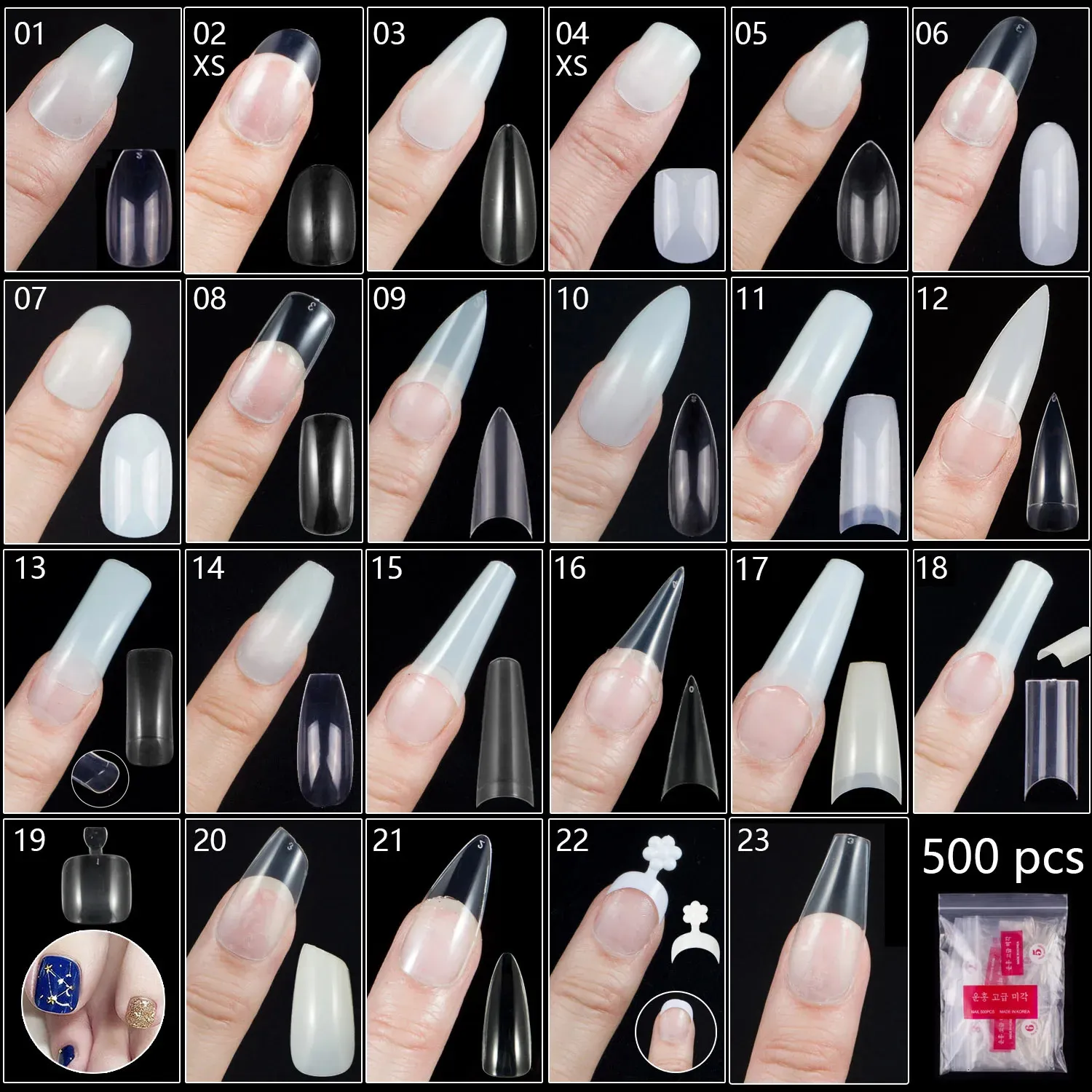 500st Natural Transparent Ballerina Almond Round End Fullhalf Ballet Coffin French False Nail Tips Fake Toenail Tip Manicure 240305