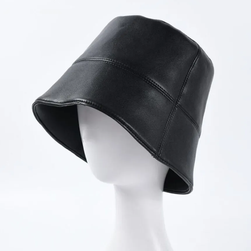 Chapeaux en cuir PU pour femmes, seau imperméable, chapeau de pluie pliable, casquette pour hommes, nouvelle collection automne hiver 201104272y