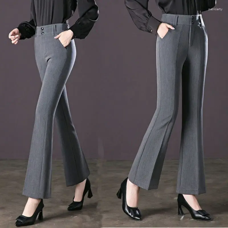 Kvinnor Pants Elegant Fashion Office Lady Fleared Suit byxor Kvinnor 2024 Spring High midjafickor Matcha Wide Leg Bell-Bottoms Q558