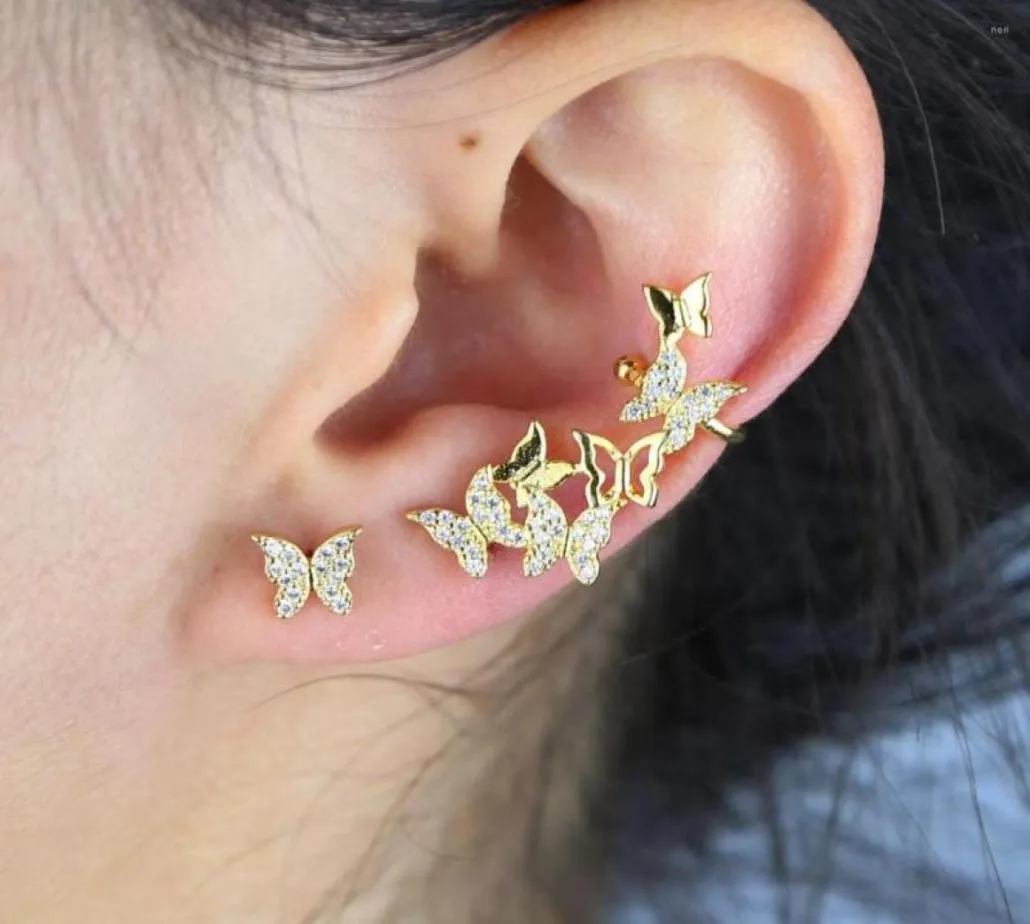Boucles d'oreilles mode Cz étincelles fille femmes bijoux dépareillés mignon belle boucle d'oreille papillon couleur or Silver3796799