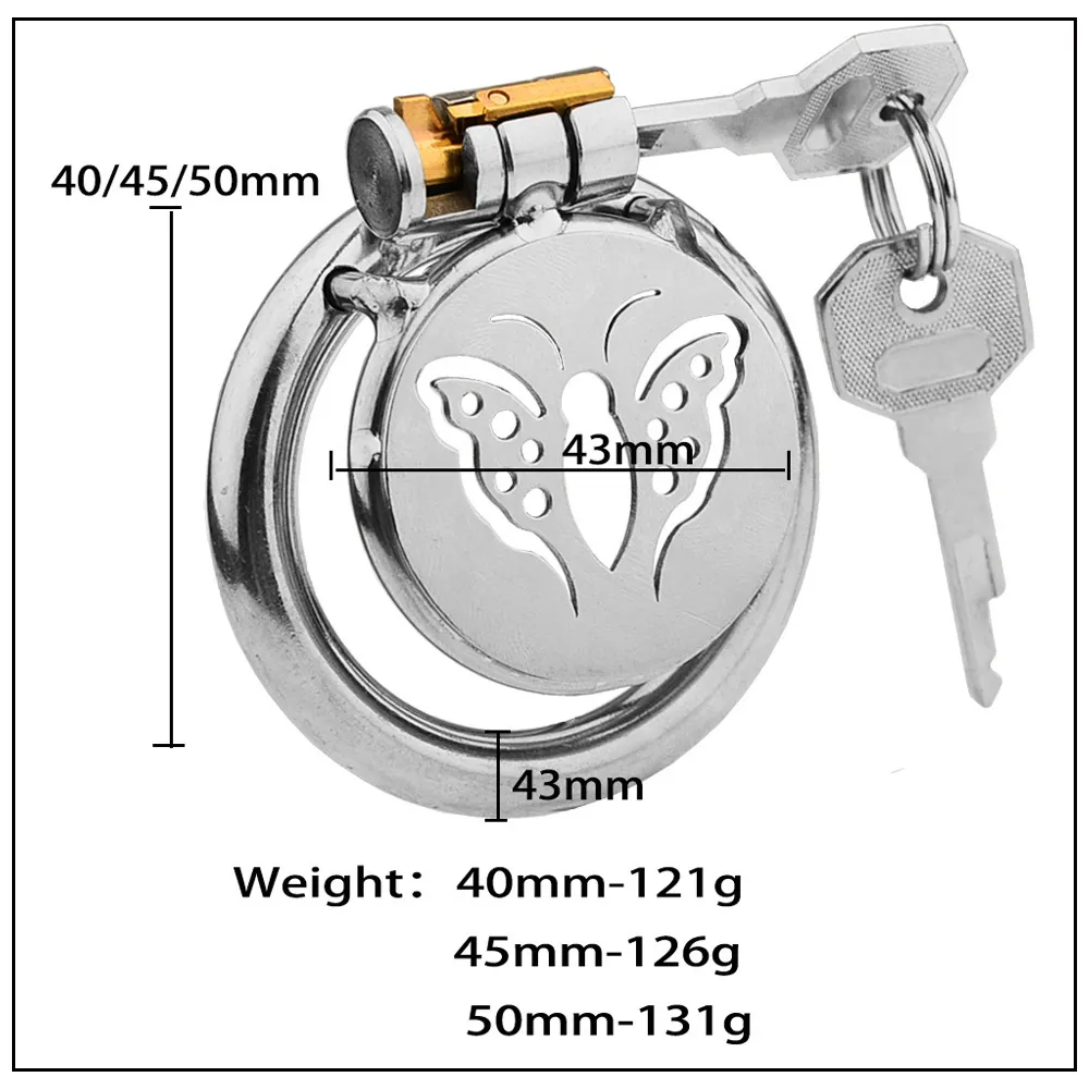 butterfly Flat Chastity Cage Male Small Metal Stainless Steel Chastity Devices Cock Cage with Dark Lock Penis Cage