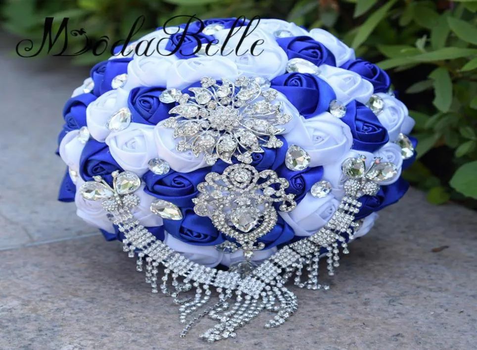 modabelle Champagne Gold Artificial Wedding Bouquets Brooch Bouquet Vestido De Noiva Crystal Wedding Bouquets Royal Blue8687293