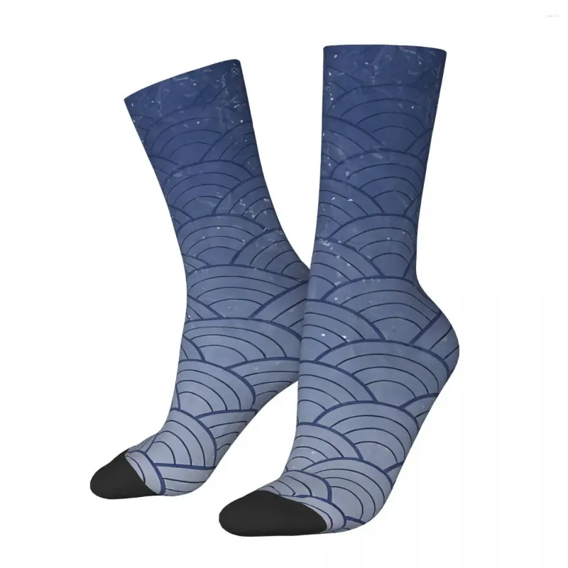 Chaussettes pour hommes rétro Wagara motif japonais traditionnel conception Kimono vague bleu unisexe imprimé chaussette d'équipage