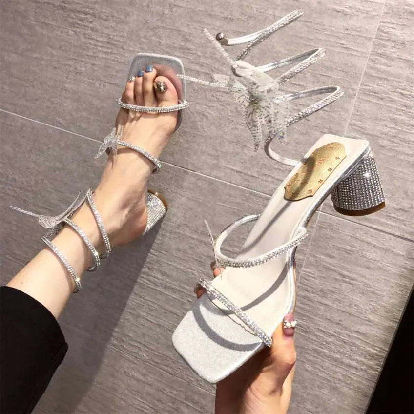 Sell Rhinestone Transparent Sandals Platform Wedges Womens High Sandles Heels Summer Sandal Shoes Versatile Thick Heel Fairy Bow Roman Flip Flop 240228