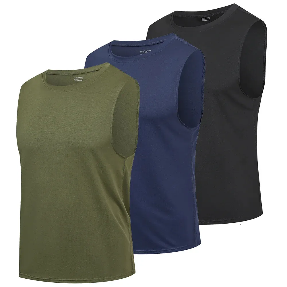 Mens 3 Pack Running Tank Tops Breathable Workout Muscle Sleeveless T-Shirts Summer Gym Fitness Vests 240229