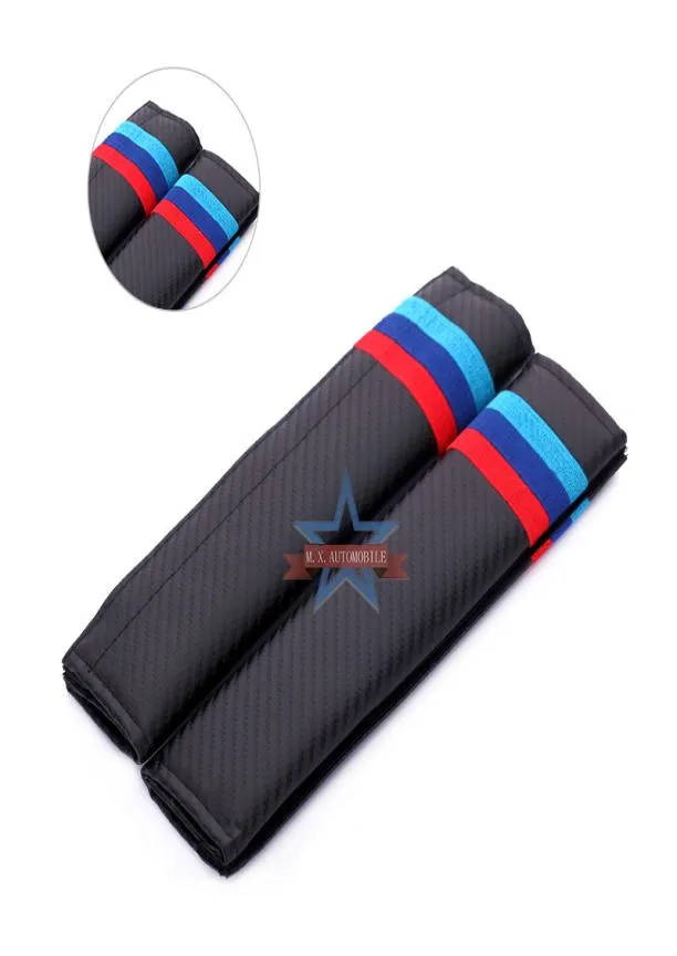 Car Seat Belt Shoulder Pad Suit for Red and Blue Stripes Modified Carbon Fiber Shoulder Pad Leather Carbon Fiber Stripes5291657