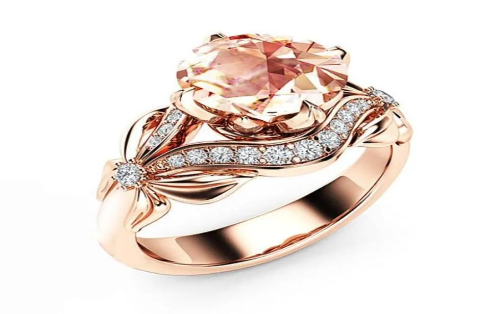 Wedding Rings Selling Jewelry Fashion Rose Gold Color Champagne Zircon Flower Exquisite Engagement For Women Whole 7916415