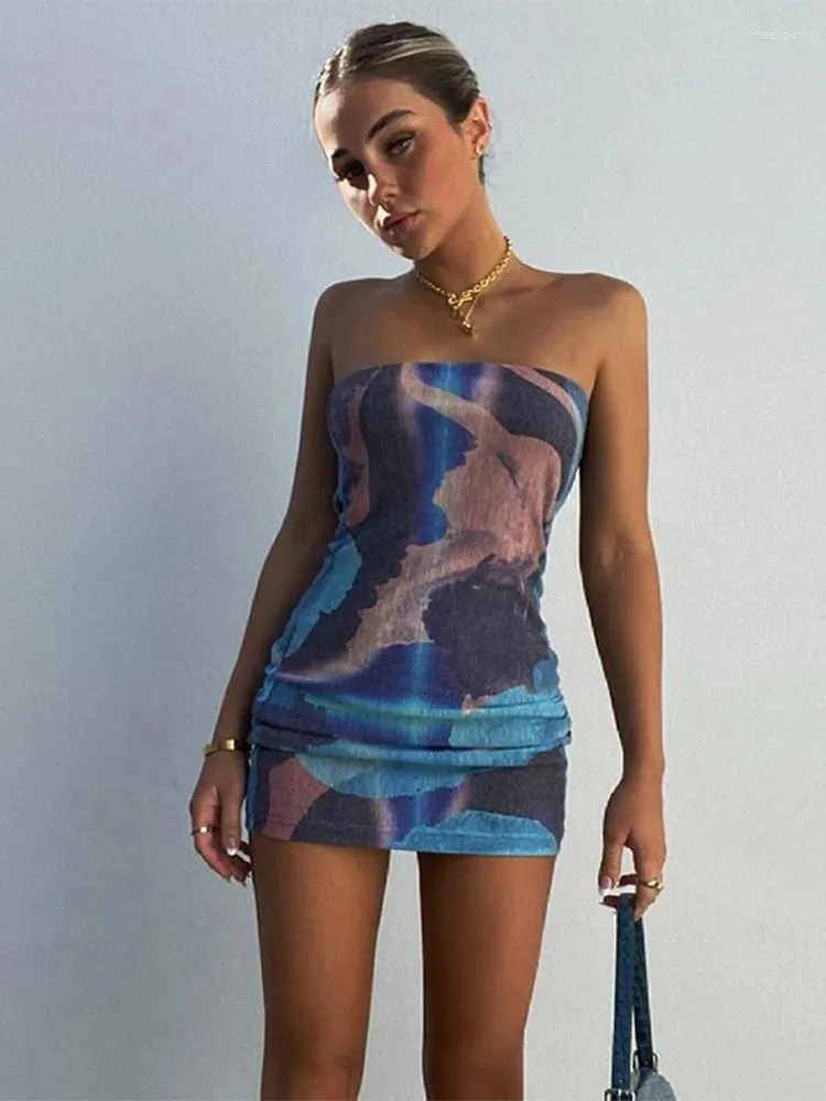 Casual Kleider Tie Dye Drucken Frauen Rohr Mini Kleid Bodycon Sexy Streetwear Party Elegante Club 2024 Sommer Festival Kleidung Y2K