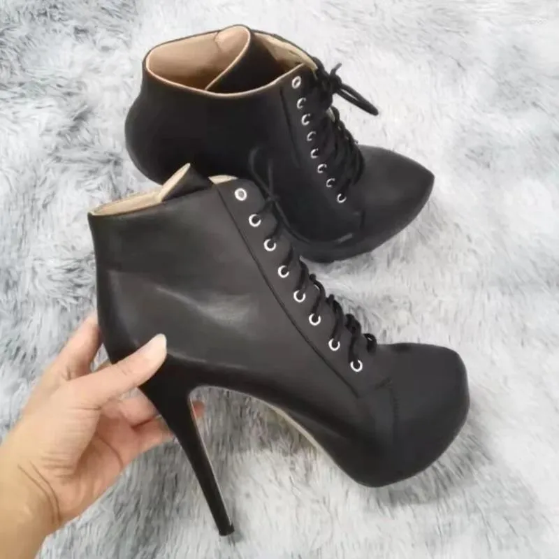 Botas femininas tornozelo outono inverno sexy apontou toe pólo dança salto alto bombas moda zip rendas sapatos femininos tamanho grande 42