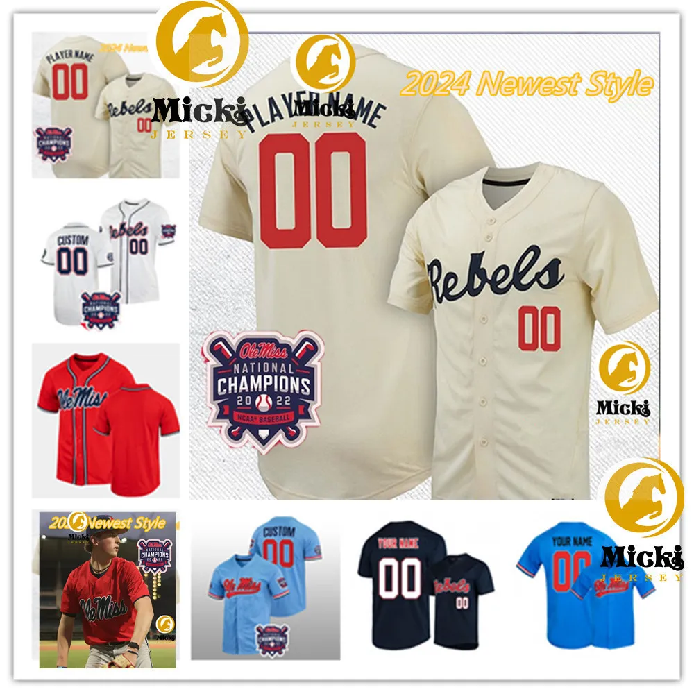 Ethan Groff Jackson Ross Ole Miss Jersey Mens 3 Andrew Fischer 1 Treyson Hughes 9 Ethan Lege 7 Luke Hill Ole Miss Rebels Maglie da baseball cucite su misura