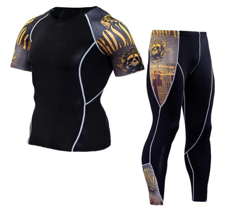 Ny herrkomprimering jogging kostymer sport set gym löpning skjorta män fitness leggings jogging byxor träning tights3038906