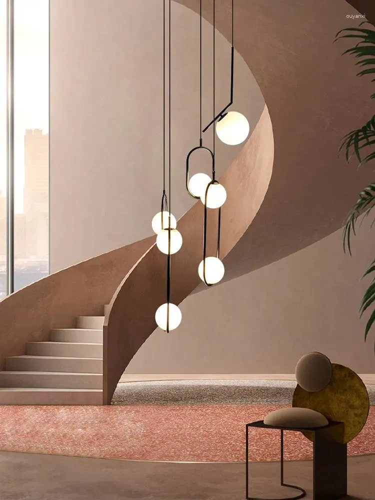 Pendant Lamps Duplex Stair Chandelier Long Line Nordic Light Luxury Elevated Living Room Lamp Modern Creative Rotating Stairwell