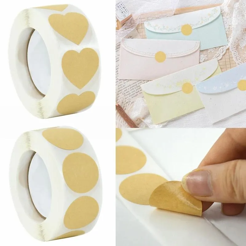 Cadeau cadeau 500pcs autocollant de papier kraft rond coeur étiquettes d'étanchéité vierges étiquettes d'emballage à la main bricolage enveloppe autocollants fournitures de papeterie