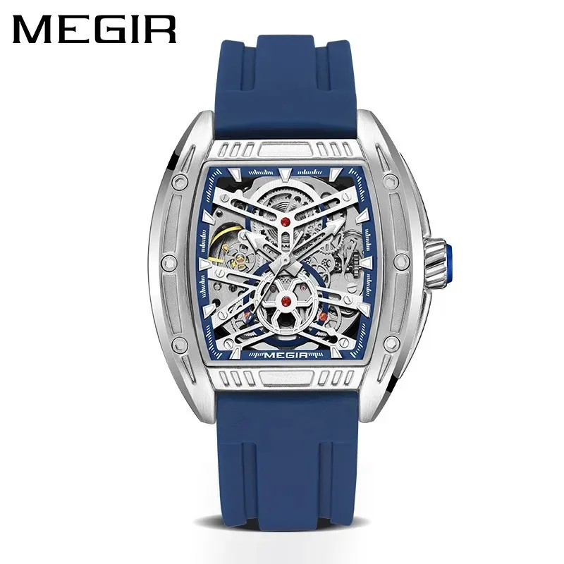 MEGIR men's wine barrel mechanical watch silicone belt cross-border explosion luminous waterproof wholesale hollow-out mechanical watch C5