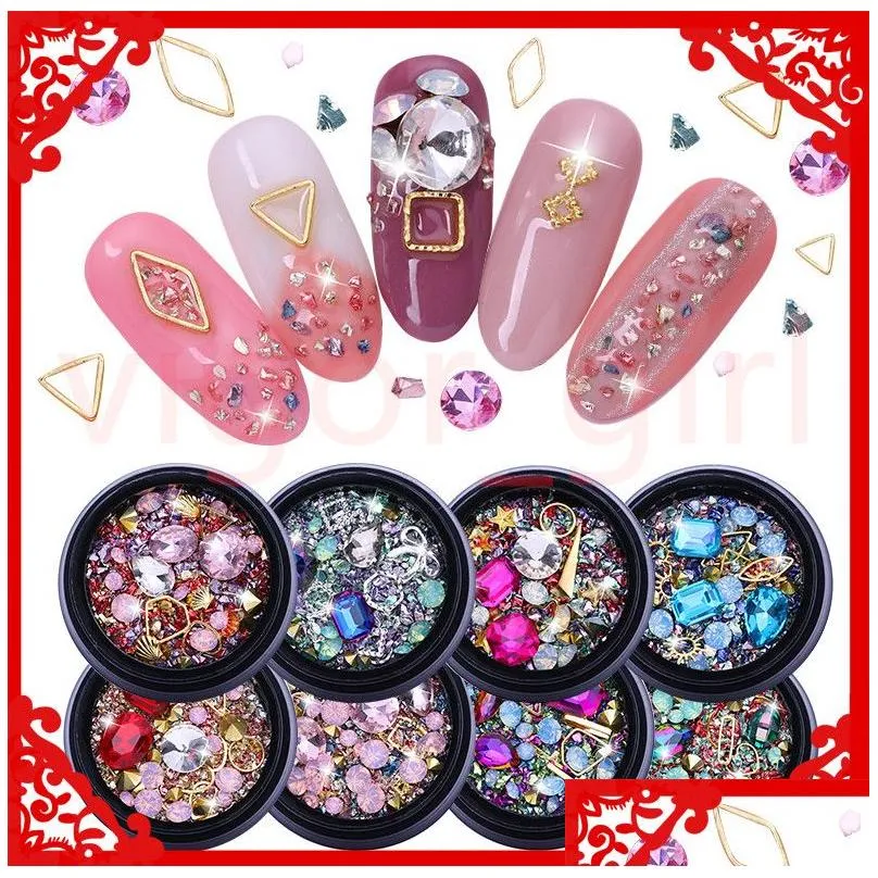 Nail Art Decoraties Nieuwe Diamant 3D Steentjes Stenen Gemengde Colorf Decals Met Nagels Gebogen Pincet Kristallen Topkwaliteit Drop Delive Dh6Ab