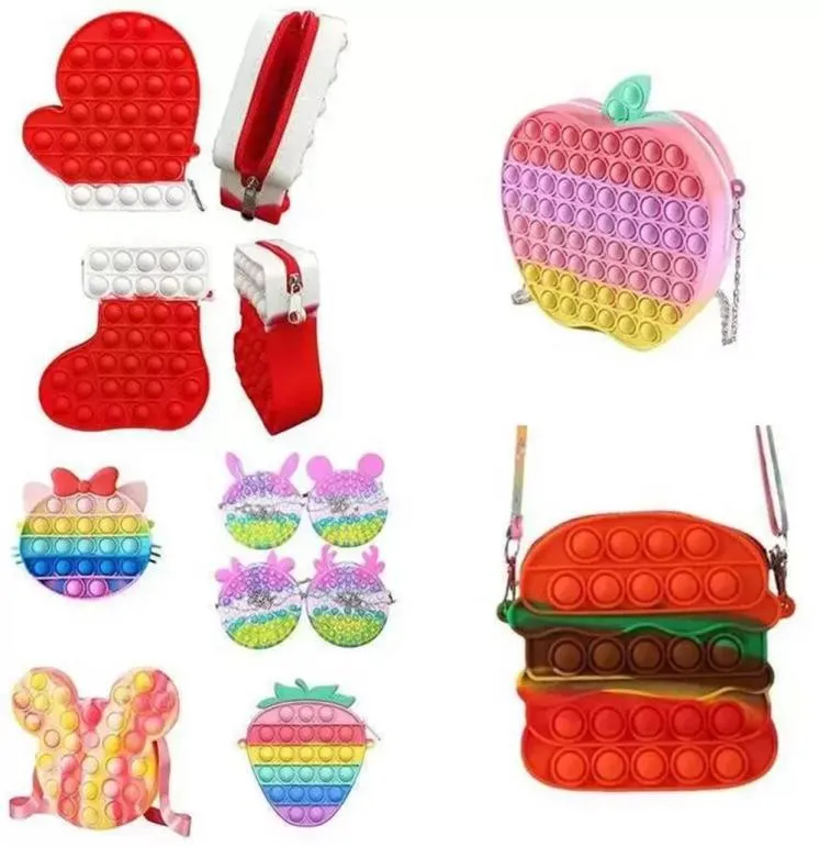 Bolha sensorial bolsa de ombro festa favor tiras de celular dedo push telefone bolsa caso mudança moeda bolsa unicórnio santa para meninas kids9779055