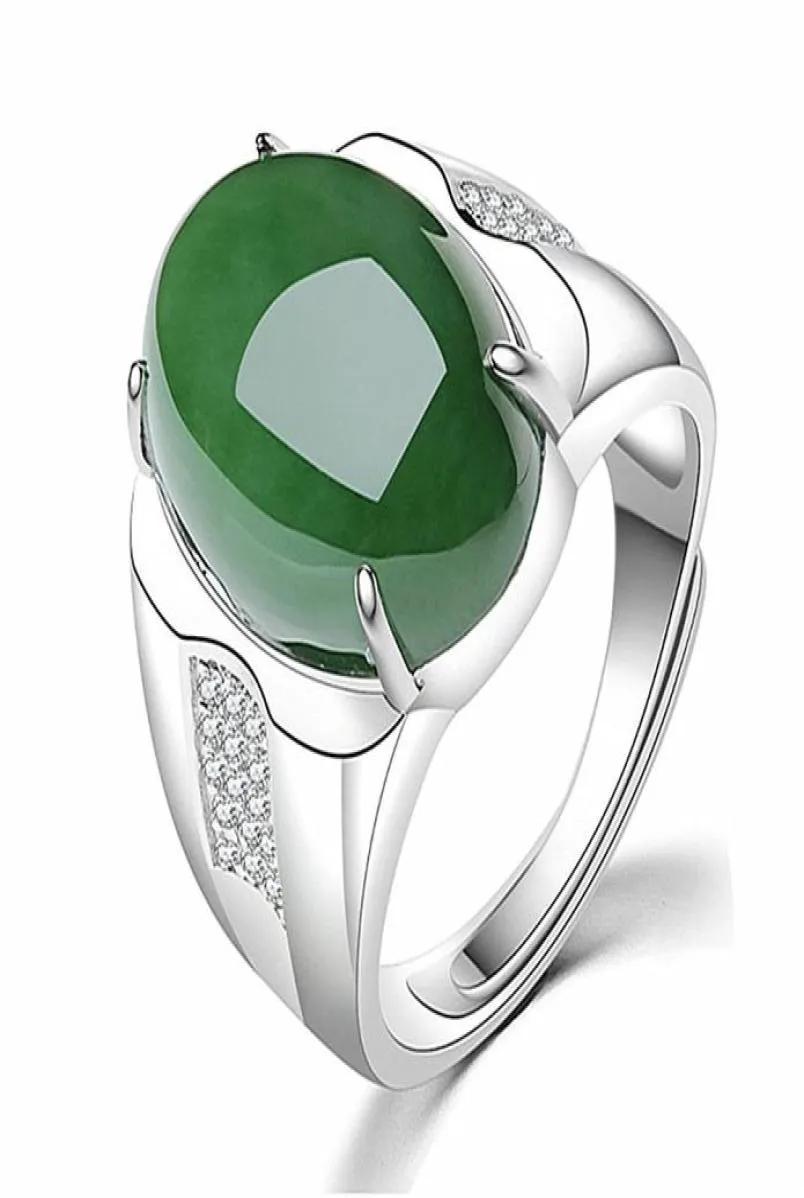 Vintage Green Jade Emerald Gemstones Diamonds Rings for Men Women White Gold Silver Color Bague Jewelry Accessory Turkey Gifts9502866