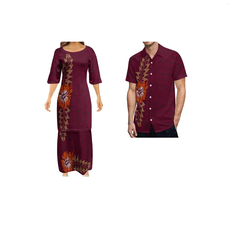 Party Dresses Custom Polynesian Clothing Half Sleeve Top Skirt Suit Samoan Puletasi Set Ptaha Maxi Dress Match Mens Shirt