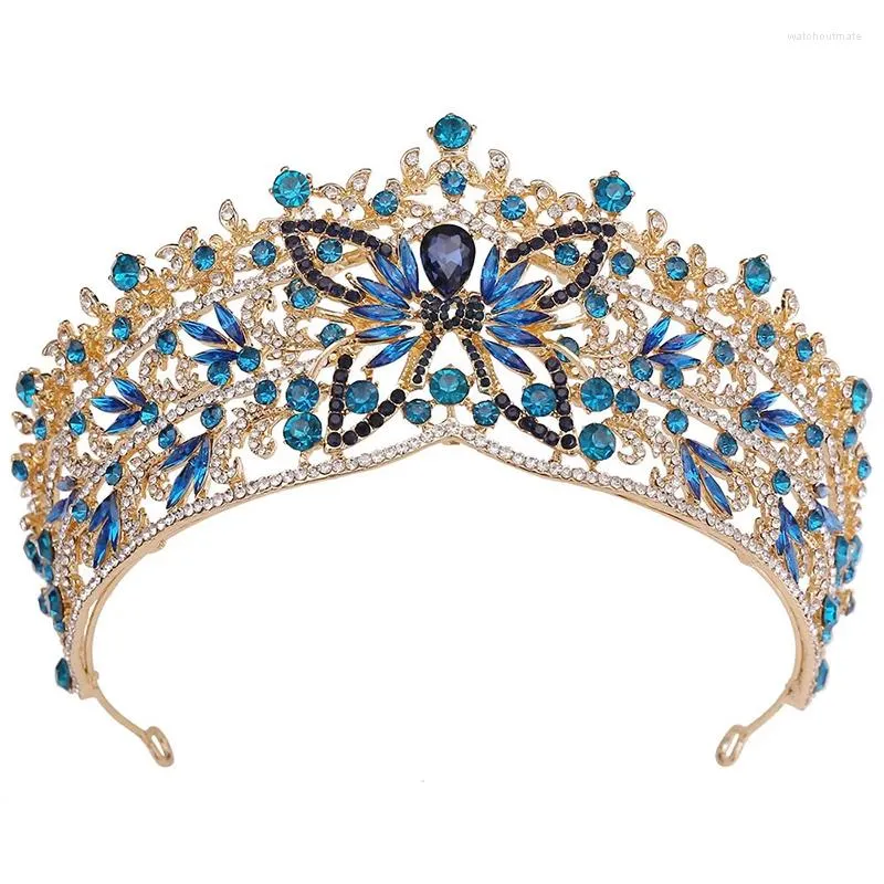 Haarspangen, wunderschöne barocke blaue Schmetterlings-Kronen-Stirnband, luxuriöse Strass-Braut-Tiaras, Kopfbedeckung, Mädchen-Geburtstag, Hochzeitsschmuck