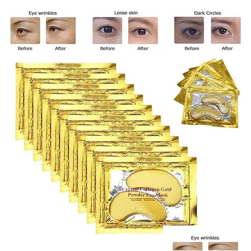 Andra hälsoskönhetsartiklar 24K Gold Crystal Eye Mask Collagenes Anti Aging Dark Circles Puffiness fuktgivande masker Gelkuddar för U DHAL8
