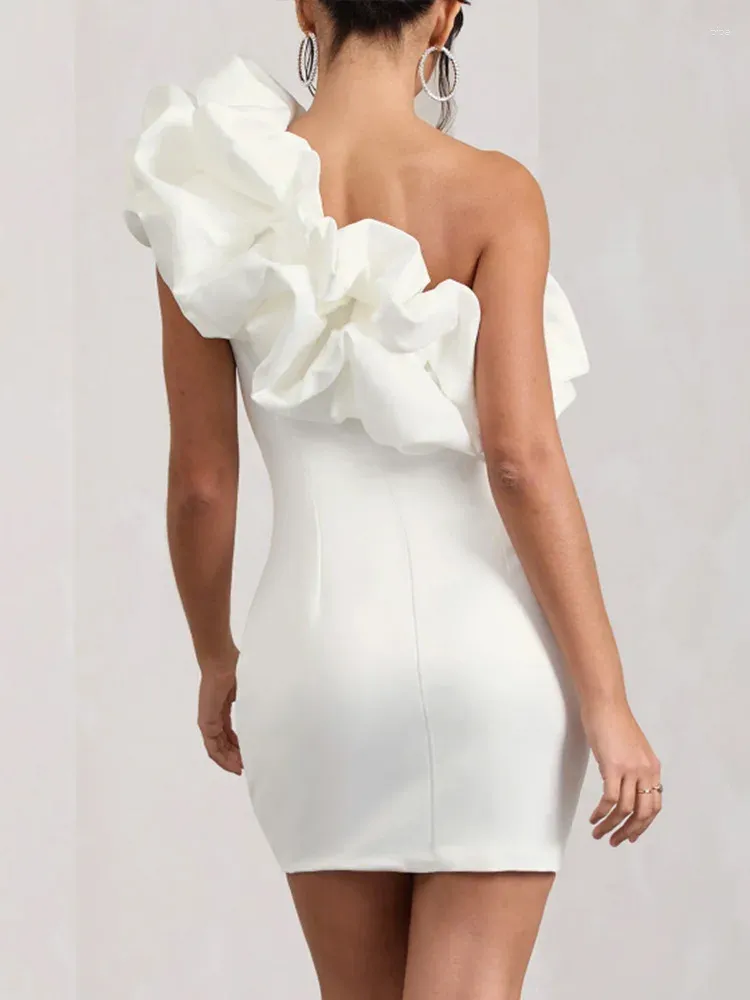 open lace back dress One-Shoulder Bodycon Dress in White