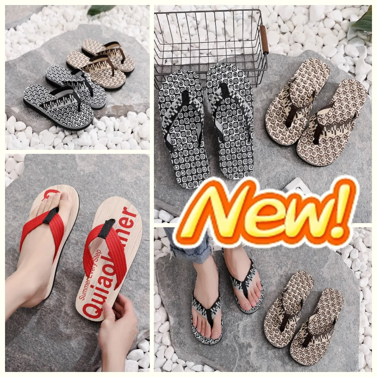 2024 Gai Womens Sandals Mens 슬리퍼 패션 플로럴 슬리퍼 고무 아파트 샌들 여름 해변 신발 크기 39-45