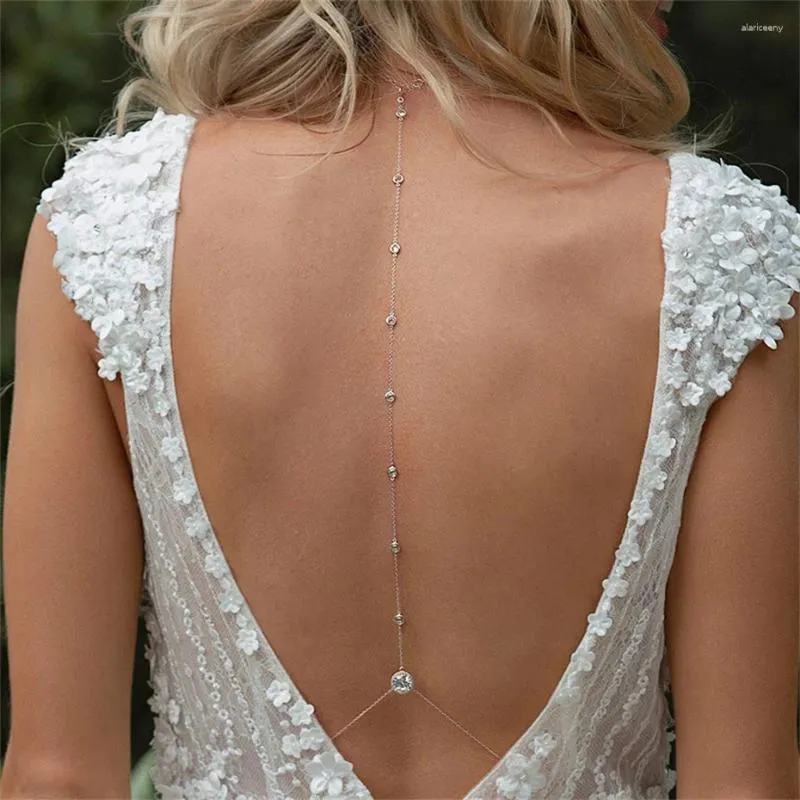 Pendentif Colliers Efily Strass Mariage Toile de fond Collier Femmes Luxe Cristal Corps Chaîne Bijoux pour robe de soirée dos nu