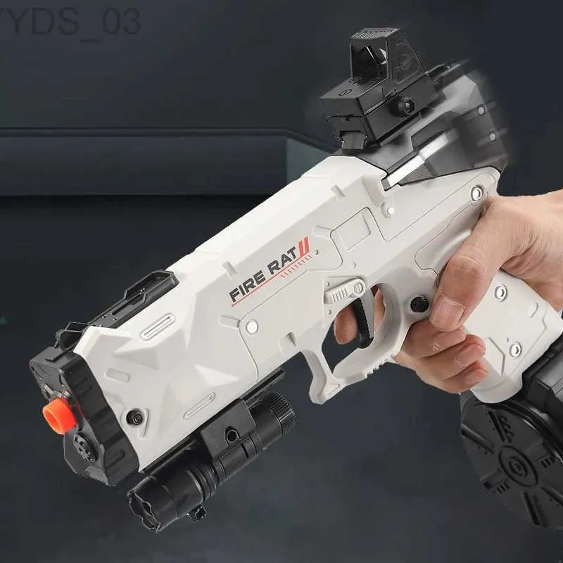 Zabawki Gun Nowe produkty 7,4 V Szybkie rozrywki Burst Fire Rat Ball Ball Pistolet z pomarańczową wtyczkę i podwójny magazyn do interaktywnego Paren YQ240307