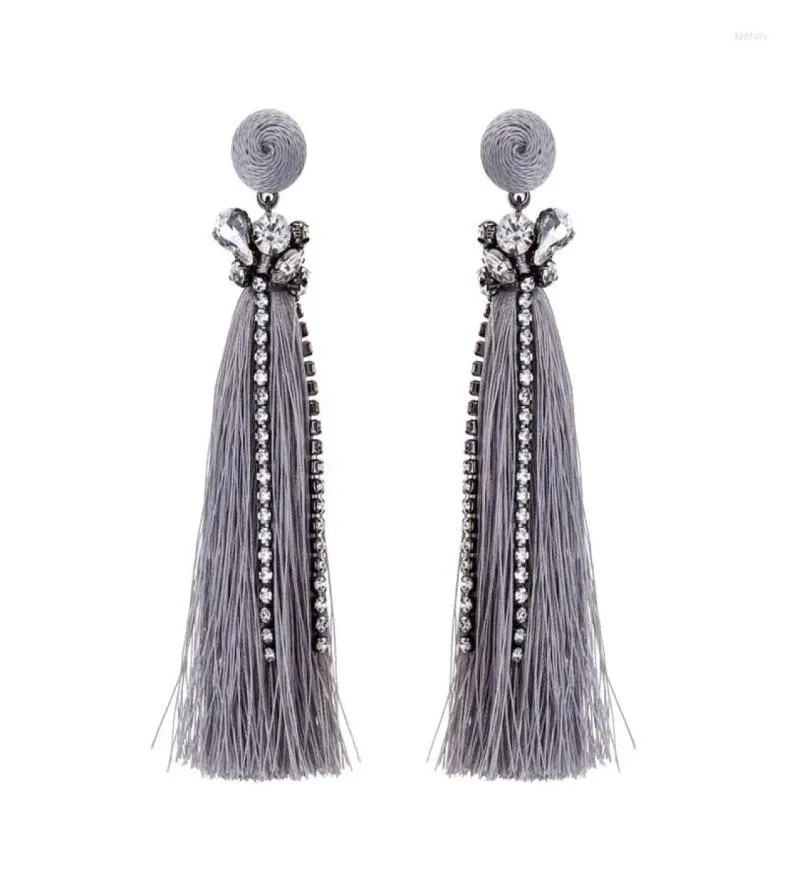 Dangle Earrings Chinese Long Tassel Grey Crystal Cotton Thread For Women Summer Fashion Jewelry Drop3249241