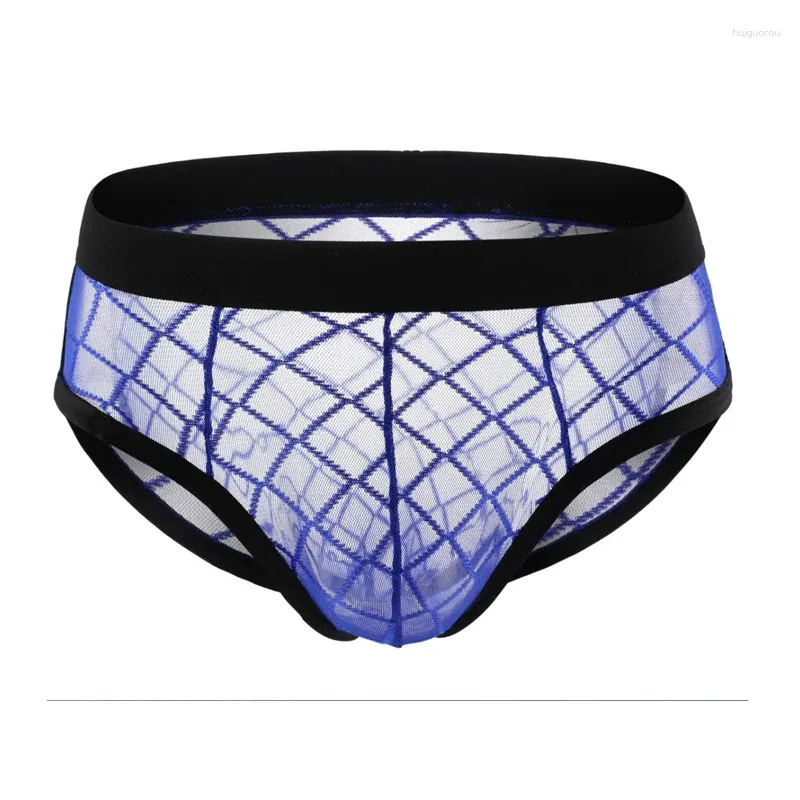 Cuecas masculinas sexy briefs u convexo ultra-fino homem transparente malha roupa interior calças de cintura baixa