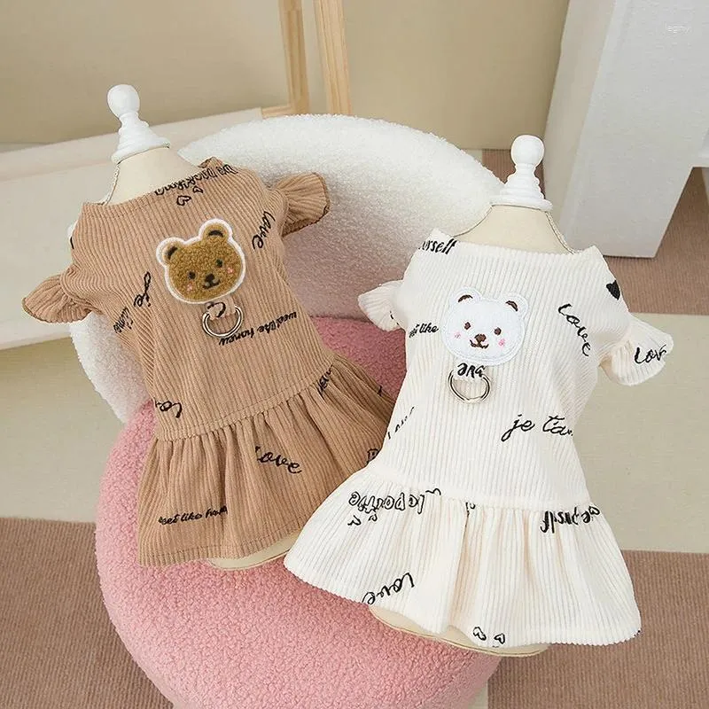 Vêtements pour chiens Vêtements pour animaux de compagnie Ours Robe à manches volantes pour chiens Vêtements Chat Petite Traction d'étain Mignon Summer Fashion Girl Yorkshire Accessoires