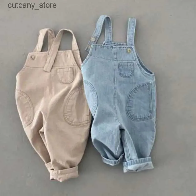 Overalls 2023 Frühling Sommer Neue Baby Ärmellose Overall Infant Denim Overalls Jean Jungen Casual Strap Hosen Kinder Casual Denim Hosen L240307