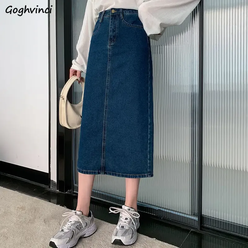 Abiti gonne in jeans Donne aline High Waist Solid Midi Midi Gonza casual Streetwole coreano alla moda coreano allmatch vintage adolescenti retrò chic