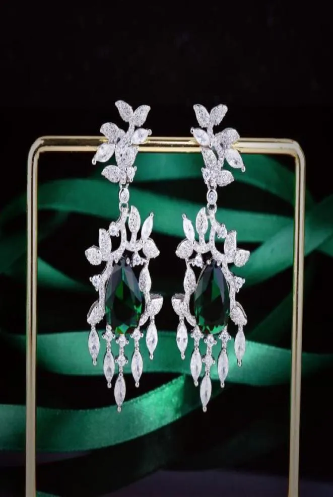 Dangle Chandelier Luxury Designer Jewelry Leaf Long Earrings Women39sシミュレーション高カーボンダイヤモンドエメラルドペンダントイヤリングP2144686