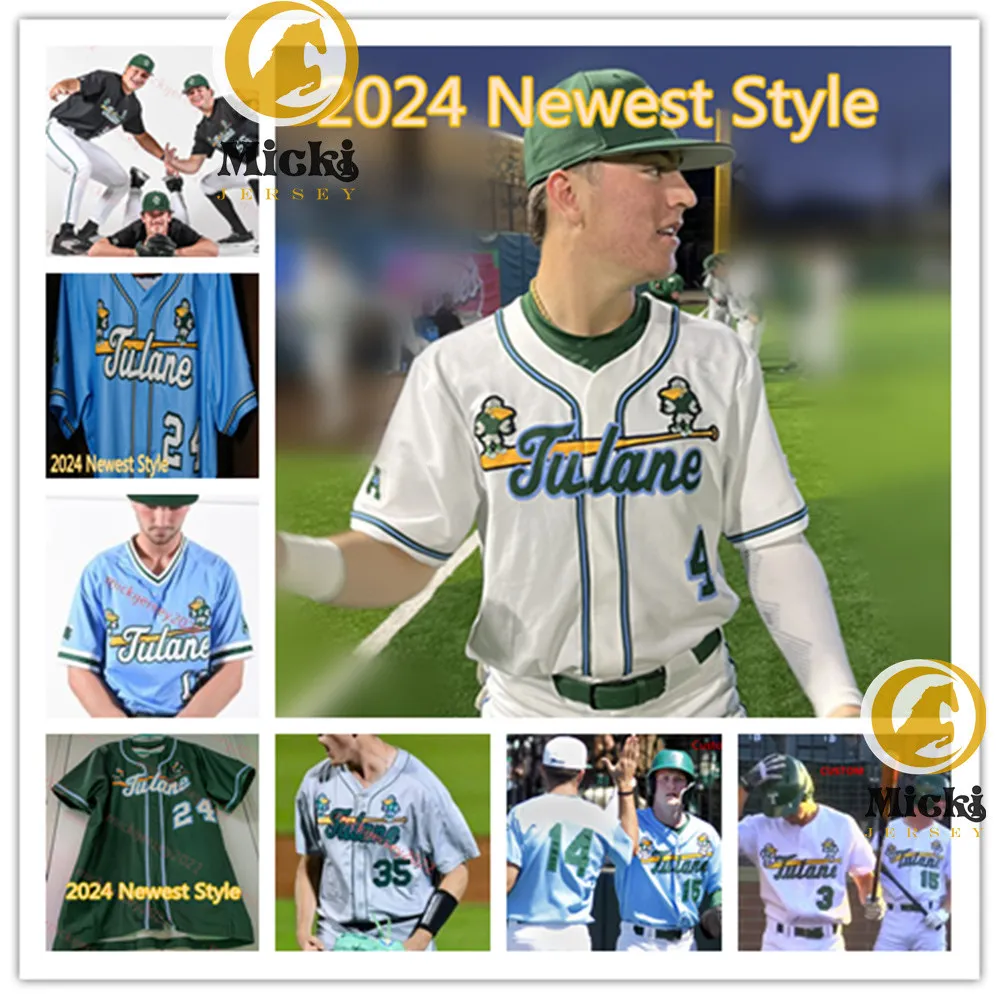 Brandon Gomes Aaron Loup 2024 Tulane Baseball Jersey 26 Rob Segedin 2 Collin Burns 17 Jack Aldrich Tulane Green Wave Maglie cucite su misura