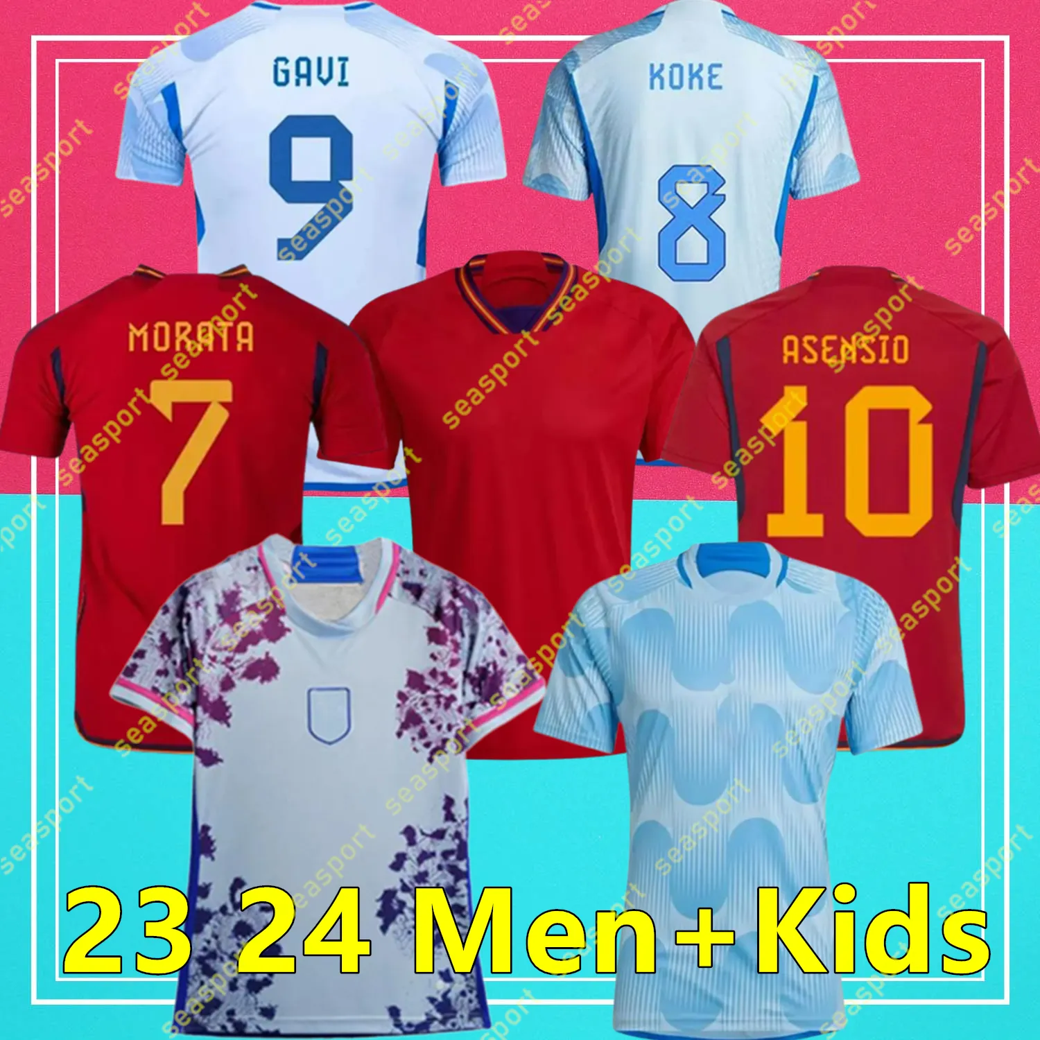 2023 Maillot espagnol T-shirt Maillot de football Uniforme de l'équipe nationale 22 23 Ferran Canales Ansu Fati Koke Asnsio Asla Pedri Morata Kit enfant Maillot de football homme