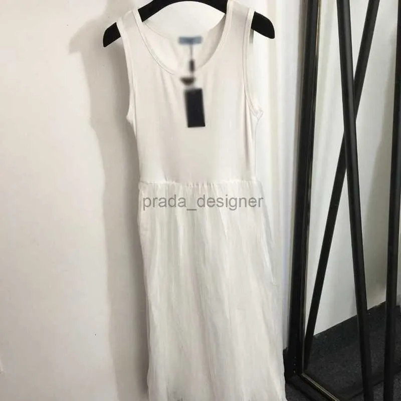 Designer-Kleider für Damen, Sommerkleid, 24SS, PPDAS, neues Frühjahr/Sommer, lässig, mit Buchstaben, Dreieck, dekorativ, fließendes Netz, gespleißt, ärmelloses Tank-Top-Kleid