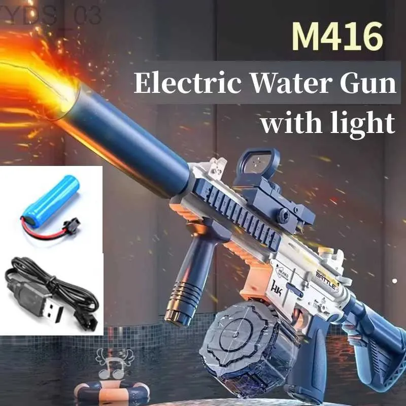 Gun Toys M416 Electric Water Gun Toys Pistol Shooting Lighting Automatic Summer Children Summer Beach Outdoor Fight Fantasy Toys For Kids YQ240307