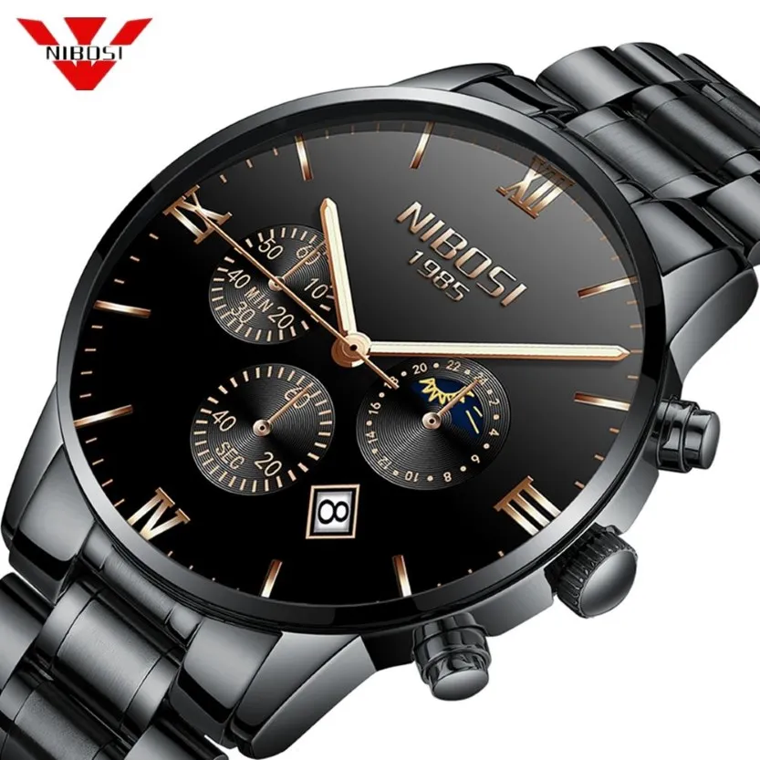 Nibosi relógio masculino moda relógio de quartzo relógios masculinos luxo famosa marca superior aço negócios relógio à prova dwaterproof água relogio masculino264u