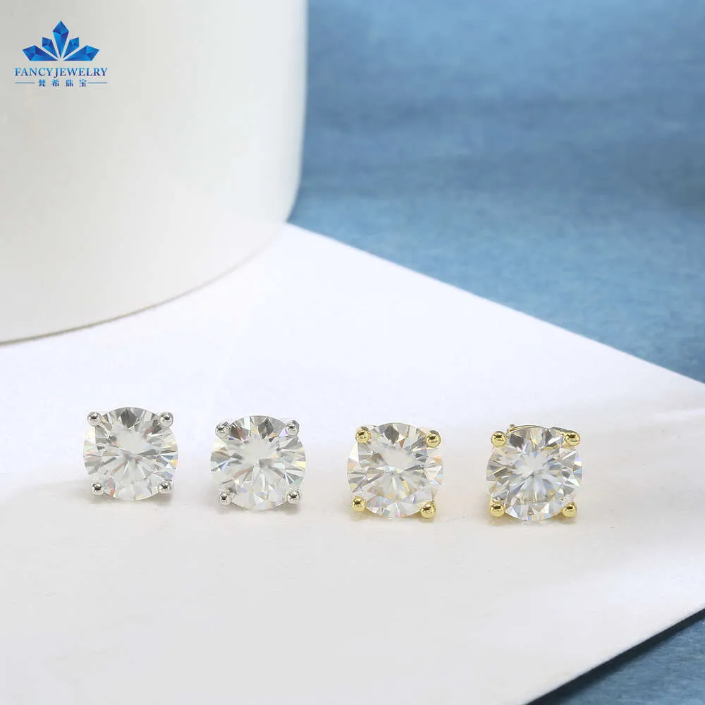 Partihandel VVS Diamond Earring Factory Pris 10K 14K 18K Solid Gold Round Cut Stud örhängen Män kvinnor