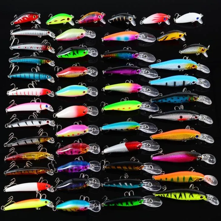 48pcs Bas Balıkçılık Yemleri Kit Seti Topwater Minnow Krankbait Kalem Vib Swimbait Tuzlu su ve tatlı su için bas pike8812402