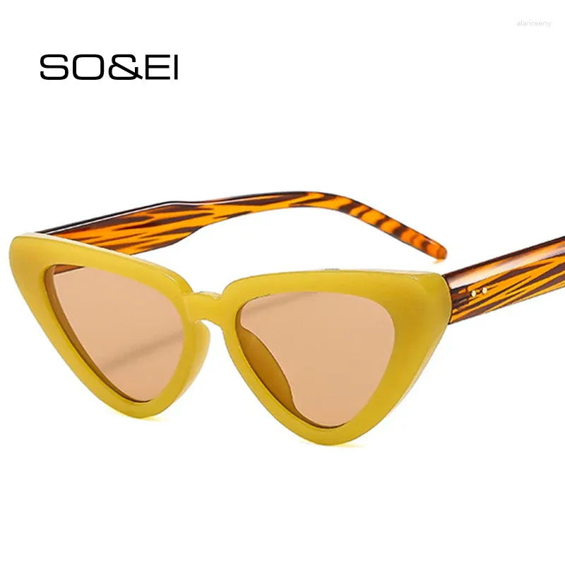 Lunettes de soleil SOEI Retro Cat Eye Jelly Couleur Femmes Luxe Mode Rivets Dégradé Nuances UV400 Hommes Tendance Lunettes de Soleil