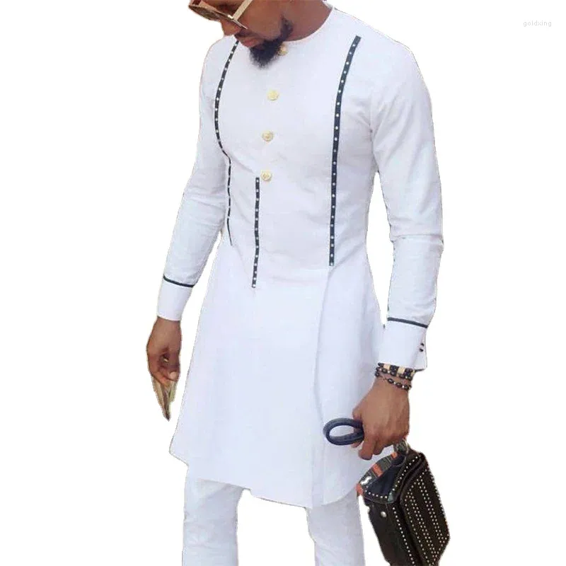 Roupas étnicas Casual Algodão Juventude Pescoço Branco Impressão Quatro Estações Estilo Africano Camisa Masculina