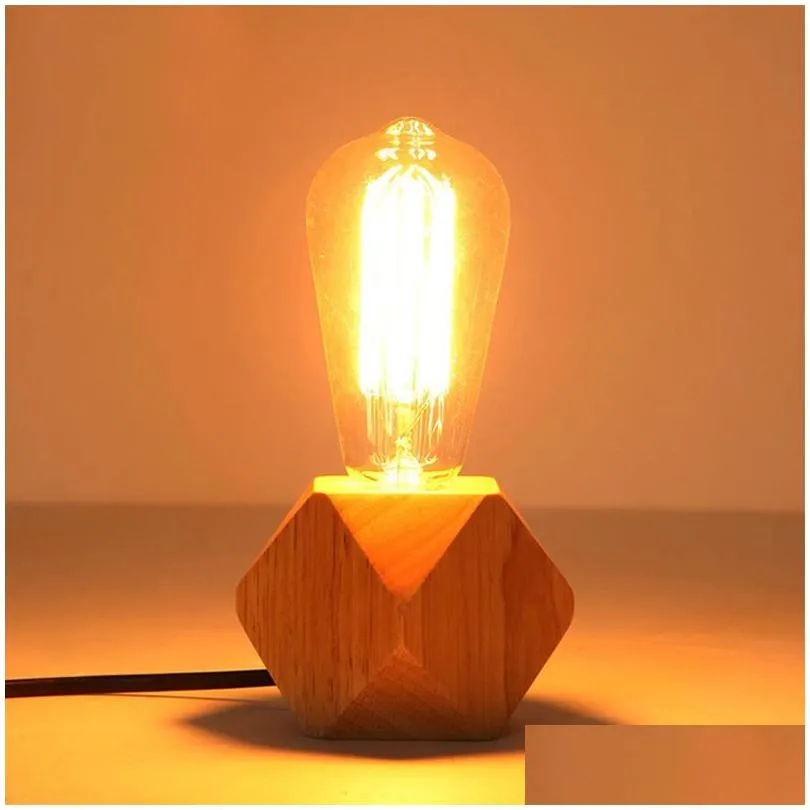 Lampes de table Lampe de table moderne E27 bureau en bois diamant chevet pour la maison/chambre/salon décor Eu-Plug Base livraison directe lumières Lig Dhohr