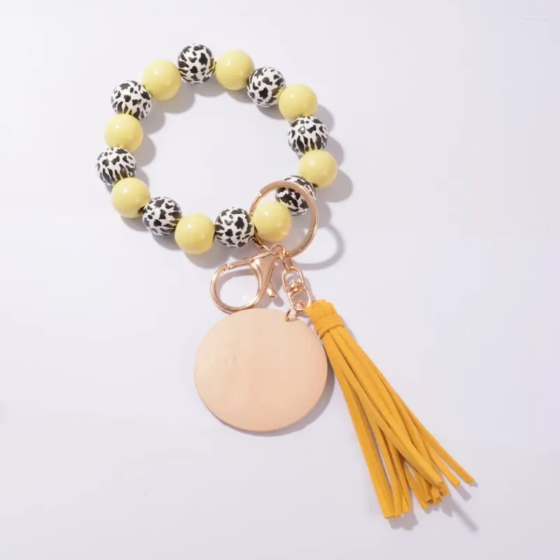 Charm Bracelets Wood Beads Keyring For Women Wristlet Pendant Bracelet Keychain Keys Tassel Charms Disc Accessories Trend Gift