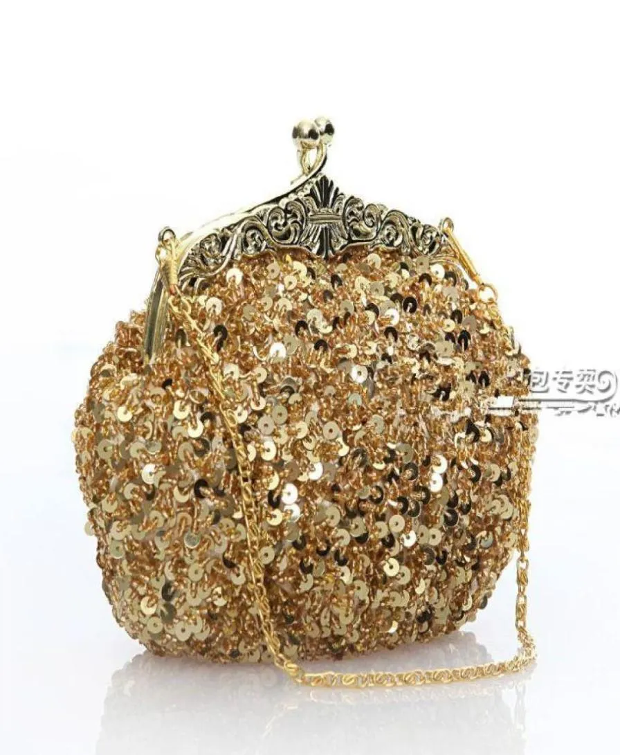 ladys sequin beaded gold vintage party evening handbag clutch wedding bridal handbag7400514