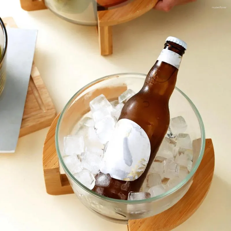 Louça conjuntos tigela resistente ao calor salada de vidro cristal com base de madeira utensílios de mesa domésticos de bambu