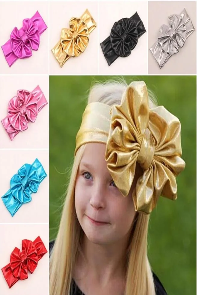 50st Metal Color Senaste Bow Hair Band Bronzing pannband Baby Metallic Big Bow Elastic pannband Vintage Head Wrap Hair Accessories1983227